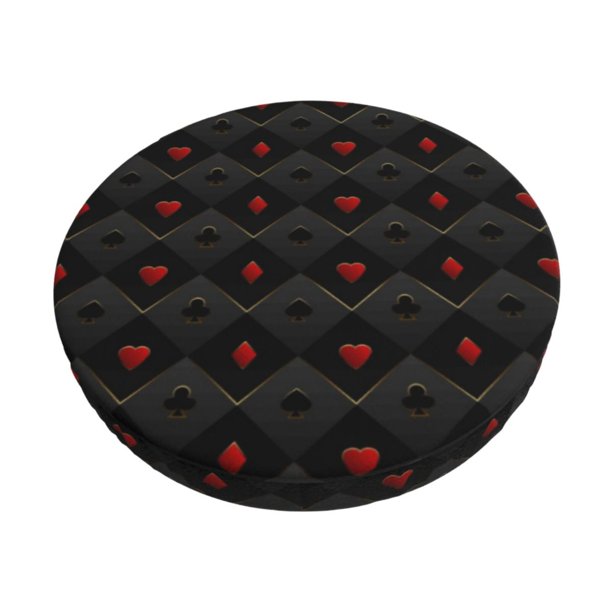 Disketp Red Poker Funda Redonda para Taburete, Funda de Cojín para Silla de Bar Suave y Elástica-14 inch