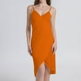 thumbnail image 1 of Ladies Sling Midi Dress Asymmetric Solid Color Slim Fit Backless Vacation Outfit, 1 of 8
