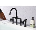 thumbnail image 3 of Kingston Brass KS2330CG Fuller Two-Handle 4-Hole Deck Mount Industrial Style Bridge Kitchen Faucet with Brass Side Sprayer in Matte Black, 3 of 7