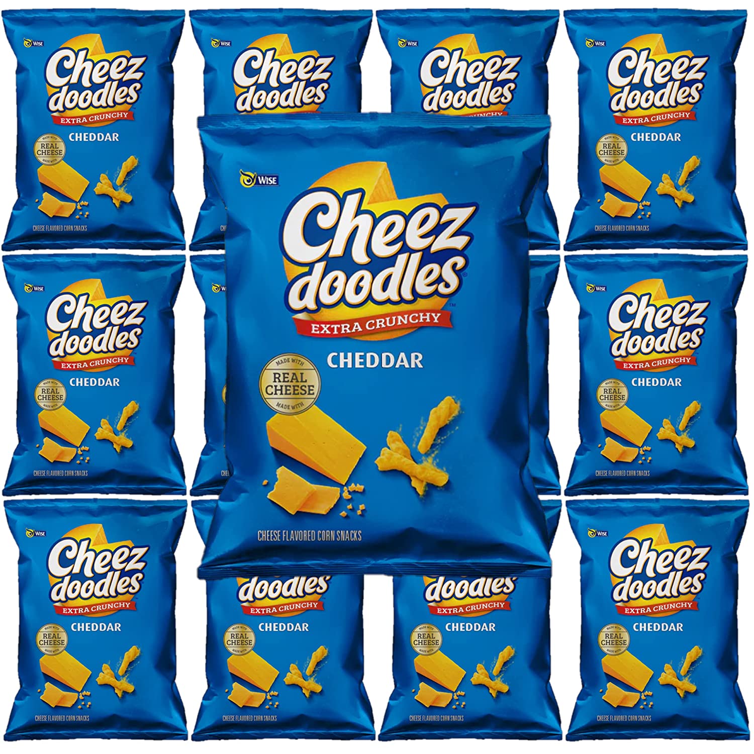Wise Snacks Cheez Doodles Extra Crunchy Cheddar, 0.875Oz Bags, Pack Of