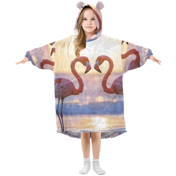 joogoo Wearable Blanket Hoodie Flamingos in Sunset for Flannel Sherpa Pocket 3-14 YR M