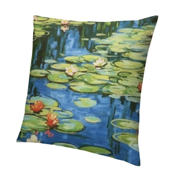 Square Decorative Throw Pillow Covers Cushion Case, Water Lilies by Monet Oil Painting Double-Sided Designs