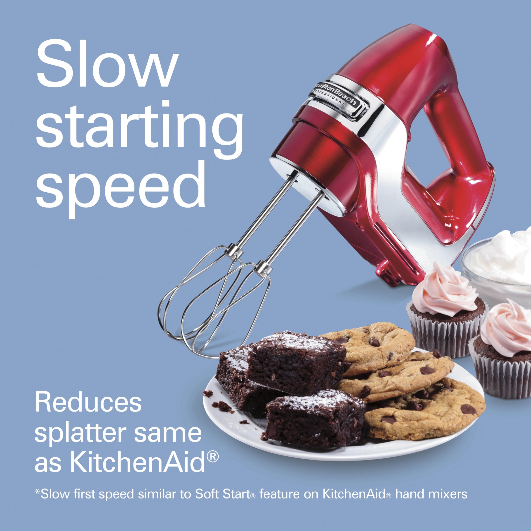 Hamilton Beach Professional 5-Speed Electric Hand Mixer with Slow Start & QuickBurst Technology, Mixer for Kitchen, Red