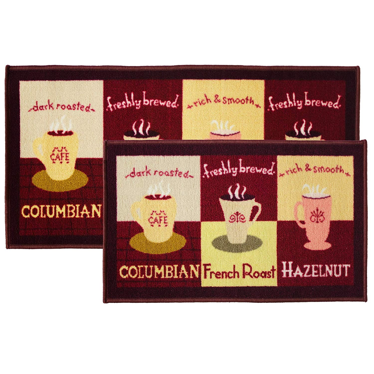 & WINE & CHEESE IN SQUARES,KH 20"x40" 18"x30" SET OF 2 PRINTED KITCHEN RUGS 