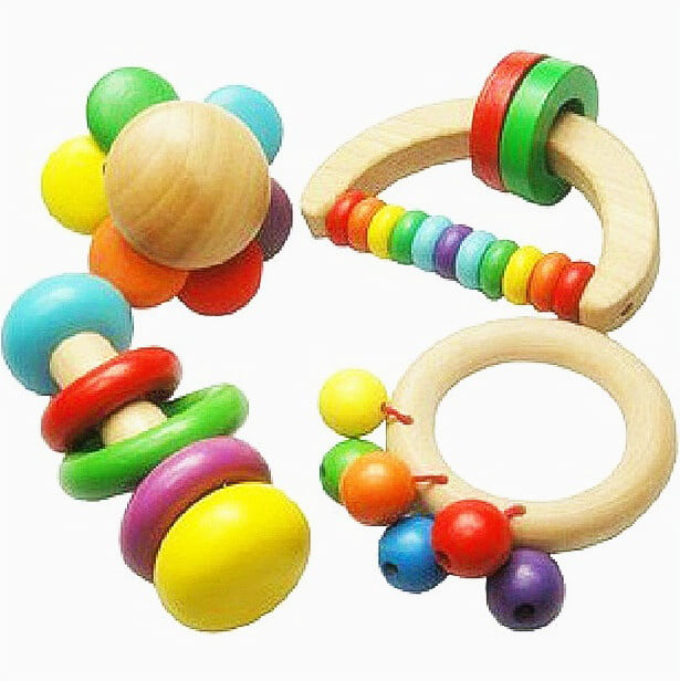 Baby Wooden Rattle Bell Toy Handbell Musical Education Percussion Instrument JB 