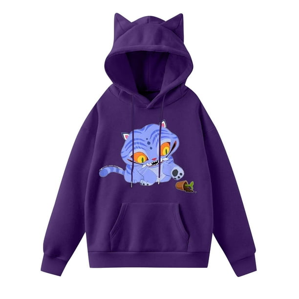 pop Huntrix Print Cat Ears Hoodie with De-mon Sweatshirt Dem on Hunting Trendy Pullover All-over Print Fashion Casual Long Sleeve Sweatshirt Pullover Casual Streetwear XL