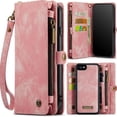 thumbnail image 2 of Case for iPhone SE 2020/2022 Wallet Cover Trifold with Detachable Card Holder Strong Magnetic TPU PC Handmade Leather Zipper, 2 of 5