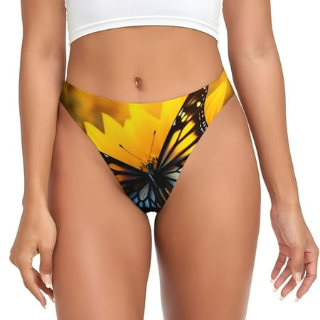 KLL Butterfly On Sunflower for Women Underwear Thongs Sexy G-String for Women Seamless Panties Undies Low Rise Thong Panties Fit for Everyday Wear/Yoga/Special-X-Small