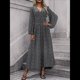 thumbnail image 3 of Vestido Holgado Informal con Escote en V, Corte A, Larga y Abertura Alta para Mujer. Puntos de Dientes de M, 3 of 5