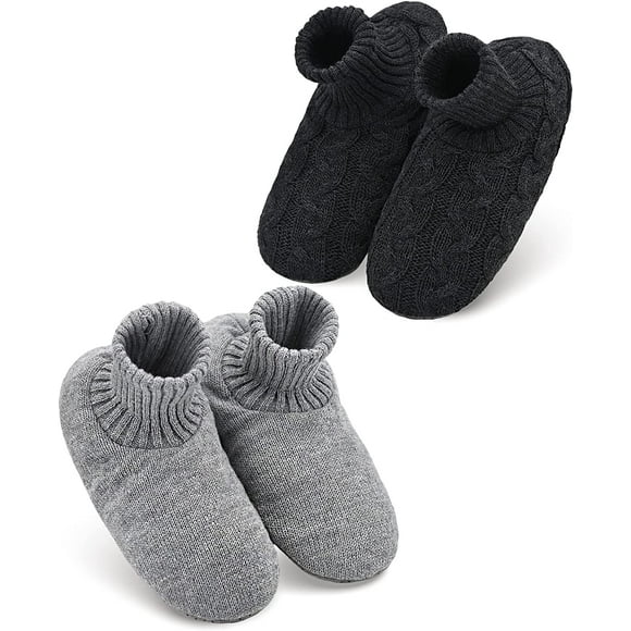 AmPm 2 Pairs Mens Slipper Socks With Non Skid Bottoms, Warm Slipper Socks With Grippers For Men, Fuzzy House Slippers