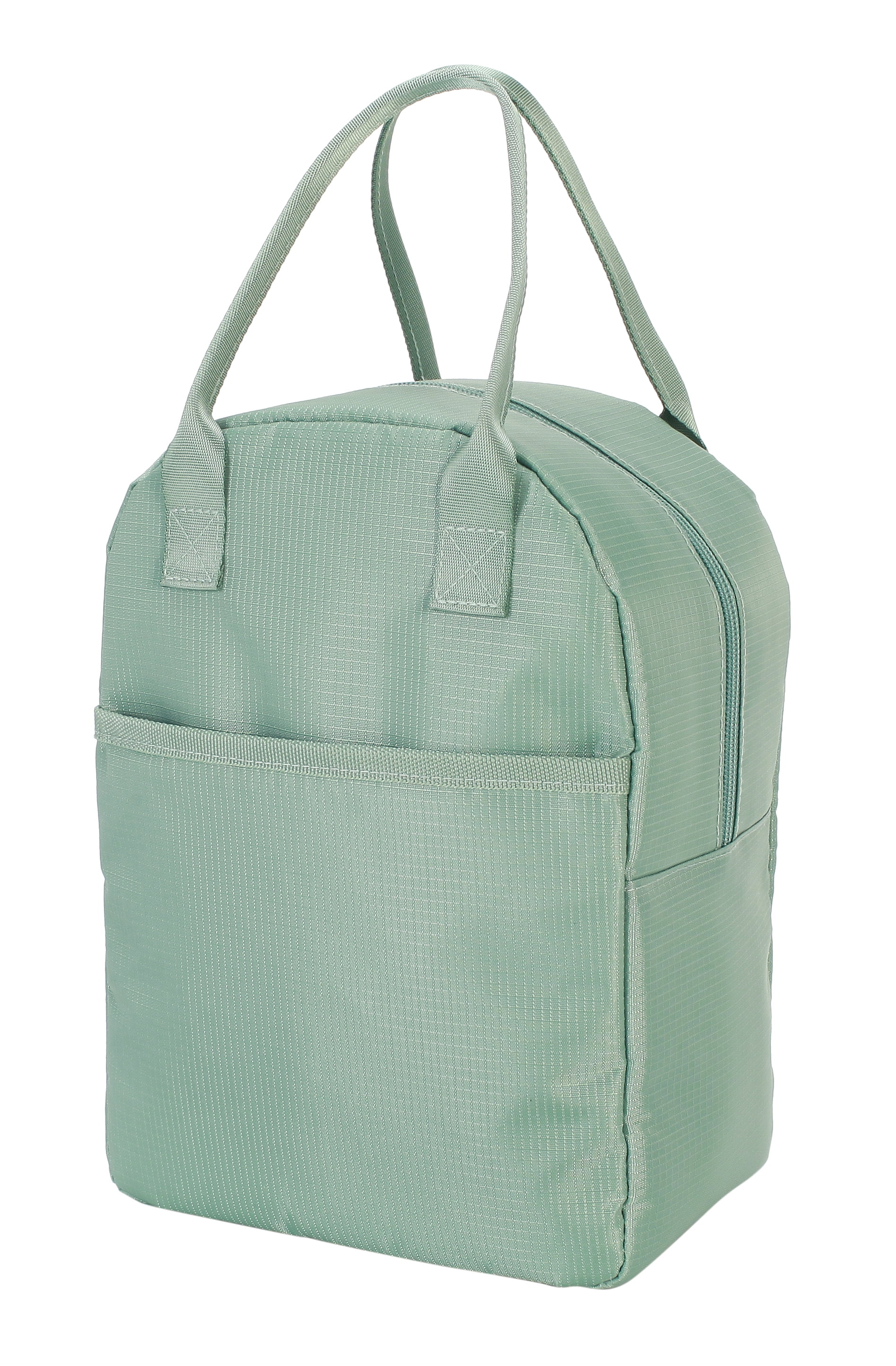 Mainstays Green Reusable Rounded Top Polyester Lunch Bag with Zippered Main Compartment and Front Pocket, Ideal Use for School, Workday Meals and Travel