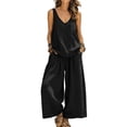 thumbnail image 2 of sdhkgrrt Women's 2 Piece Lounge Outfit V Neck Sleeveless Tank Matching Wide Leg Pants Loose Boho Vacation Casual Set Solid Travel Tracksuit Clothing, Black 2XL, 2 of 7
