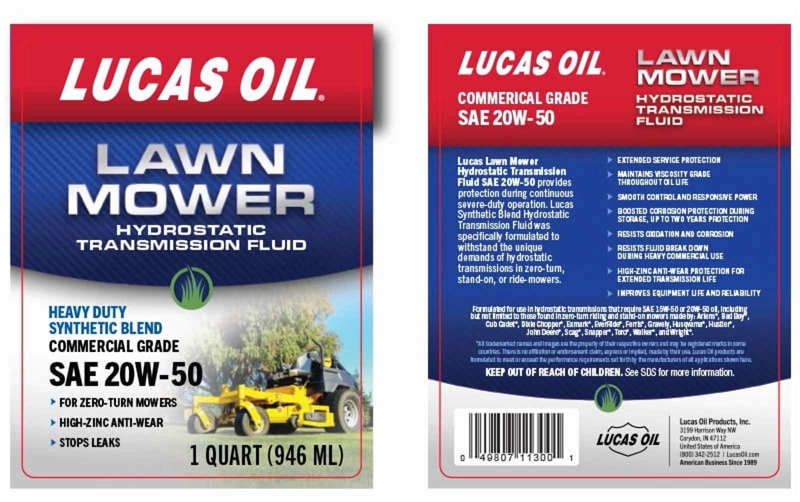 Lucas Oil Products 11300 Synthetic Blend SAE 20W-50 Hydrostatic Transmission Fluid 32 Ounce