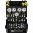 thumbnail image 2 of Heavy-Duty Hydraulic Pressure Test Kit, 10-600bar, 5 Gauges 13 Couplings 14 Tee Connectors 5 Hoses, Steel Construction, Black/Red, for Excavators Tractors Machinery Testing, 2 of 10