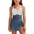 thumbnail image 2 of Busydd Girls Bathing Suit with Built in Bra 7-16 Years Print Straps Girls Swimsuit One Piece V Neck Pleated Side Bow Swimdress 7 Years, 2 of 9