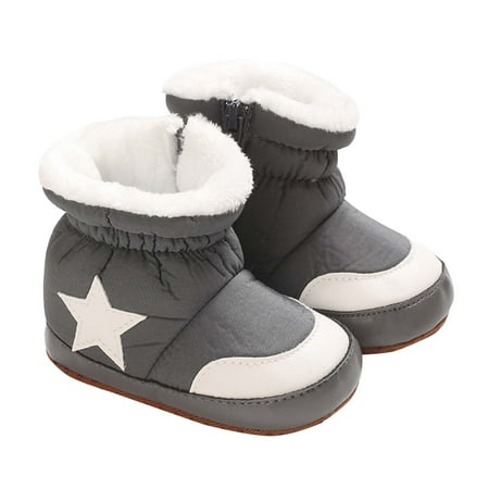 Quealent Baby Boy Girl Boots Cozy Fleece Booties Slippers Non Slip Soft Sock Shoes Toddler First Walker Crib Gift (Gray 11 lnfant)