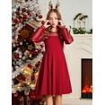 thumbnail image 3 of Oudiya Girls Mesh Puff Lantern Long Sleeve High Waist Formal A Line Red Dress with Pockets for Kids 6-13 Years, 3 of 8