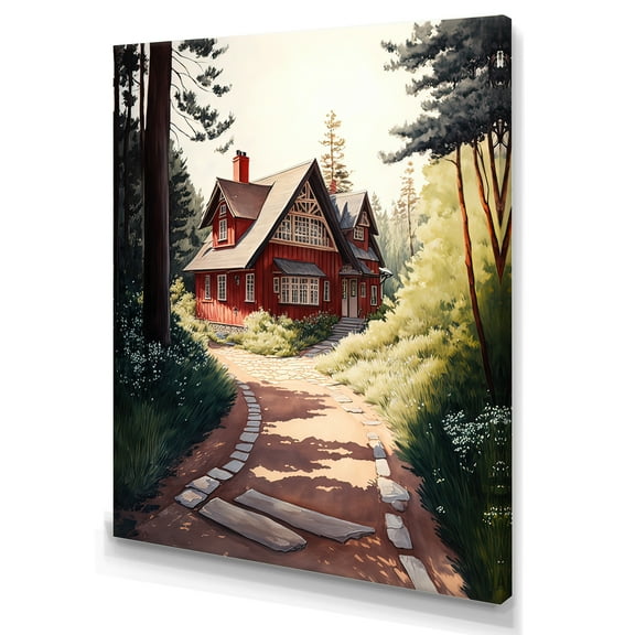 Designart Charming Red Cottage I Canvas Wall Art