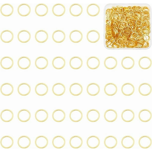 400 anillos de unión metálicos de 10 mm con bisel circular hueco, colgantes, marco redondo dorado, anillos planos, conectores para joyería, aretes, collares y elaboración de joyas.