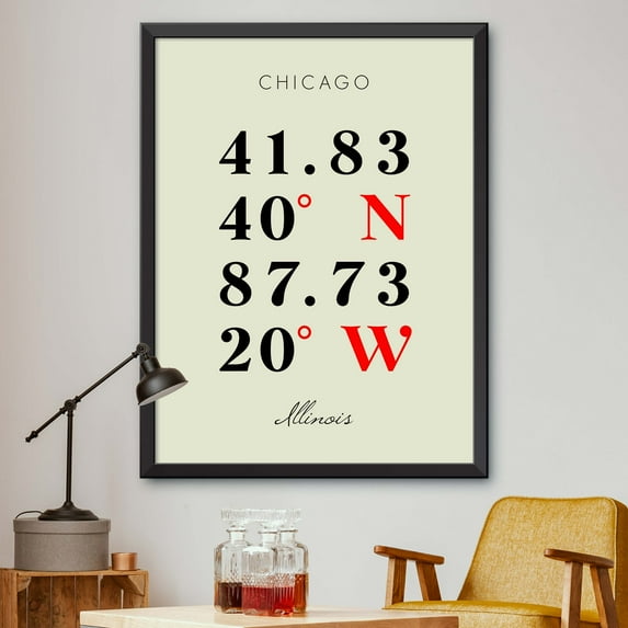 Map of Chicago, Illinois, Multiline Coordinates Colored (12x16)