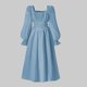 thumbnail image 3 of Vestido de niña de poliéster de manga larga y cuello redondo, color liso, estilo francés de alta gama, con cinturón y longitud media., 3 of 5