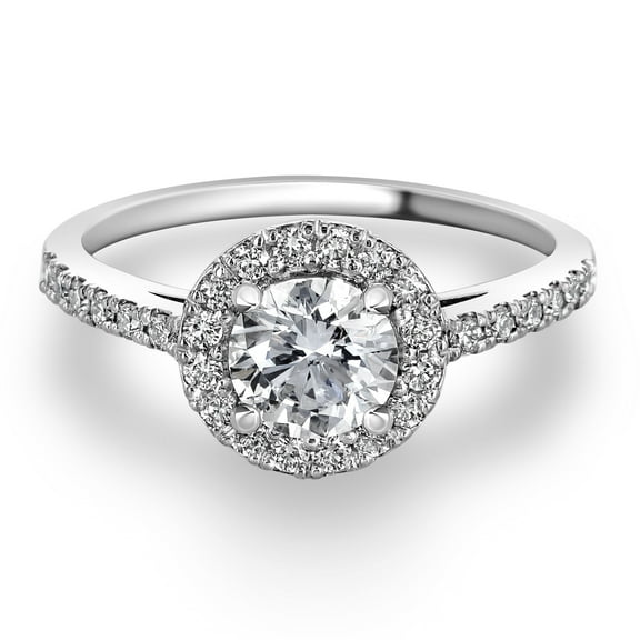 Real Diamond Engagement Ring Halo Round Shape 14k White Gold Treated 1.35 TCW