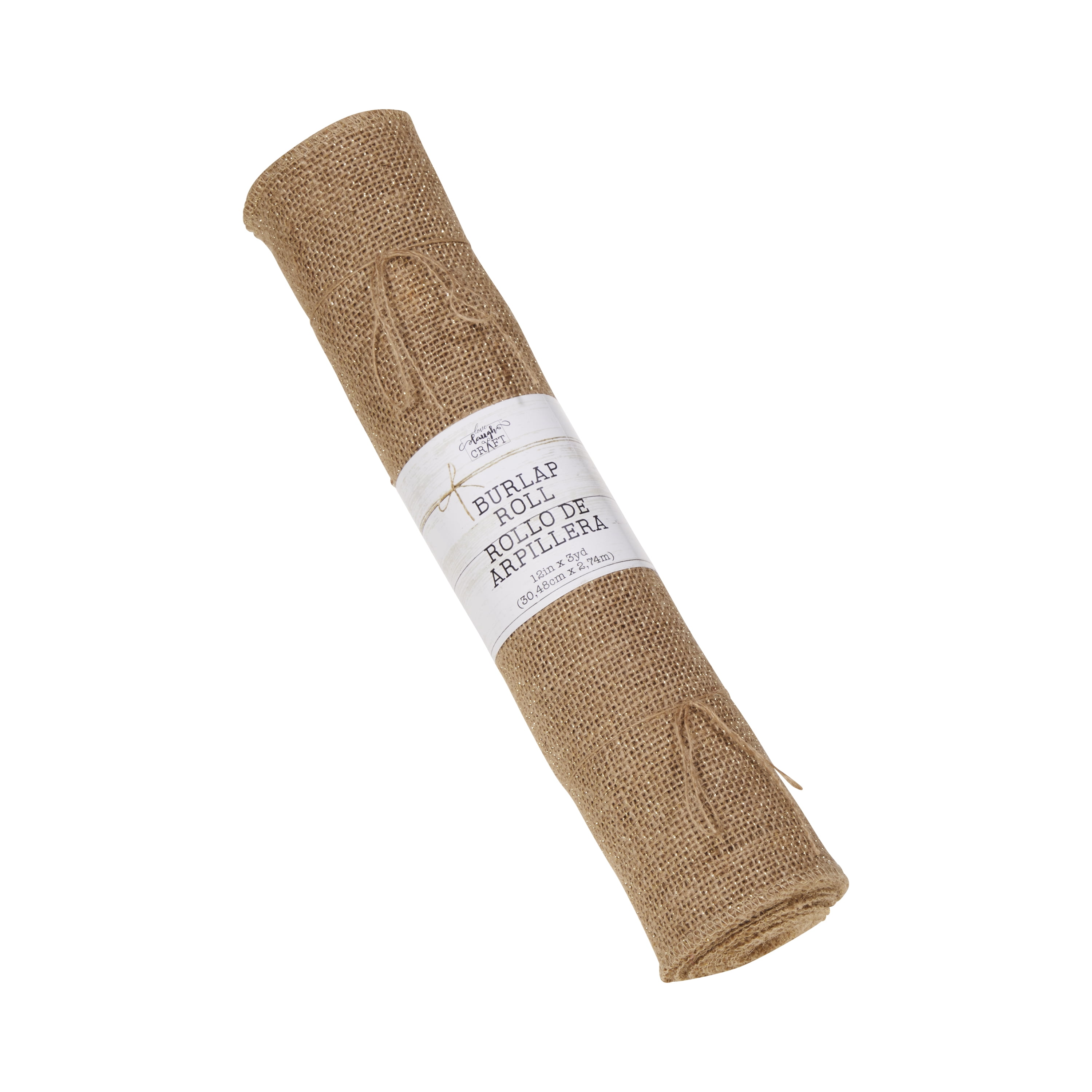 Love, Laugh, Craft Jute Burlap Table Runner Roll, Ribbon, 12"W x 3-Yards, Gold