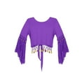 thumbnail image 3 of YiZYiF Women Belly Dance Tops Flare Sleeve Tassels Cover-Up Lace Crop Tops Cardigan with Bells, 3 of 7