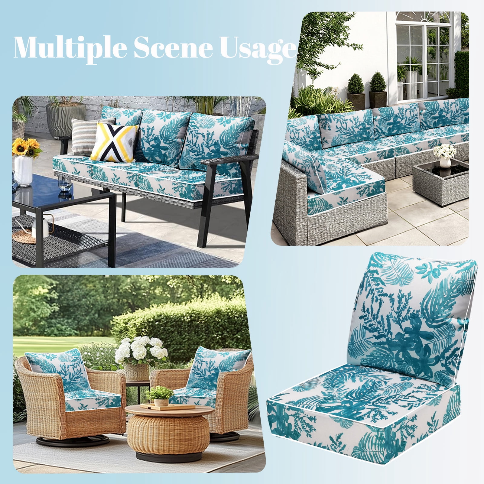 Outdoor Deep Seat Cushions Set, 24x24x6 inch, Fade Resistant, Waterproof Patio Chair Cushion with Backrest(Blue Enchantress)