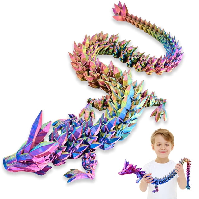 Dragón LOCYFENS impreso en 3D, cristal grande articulado de 76 cm