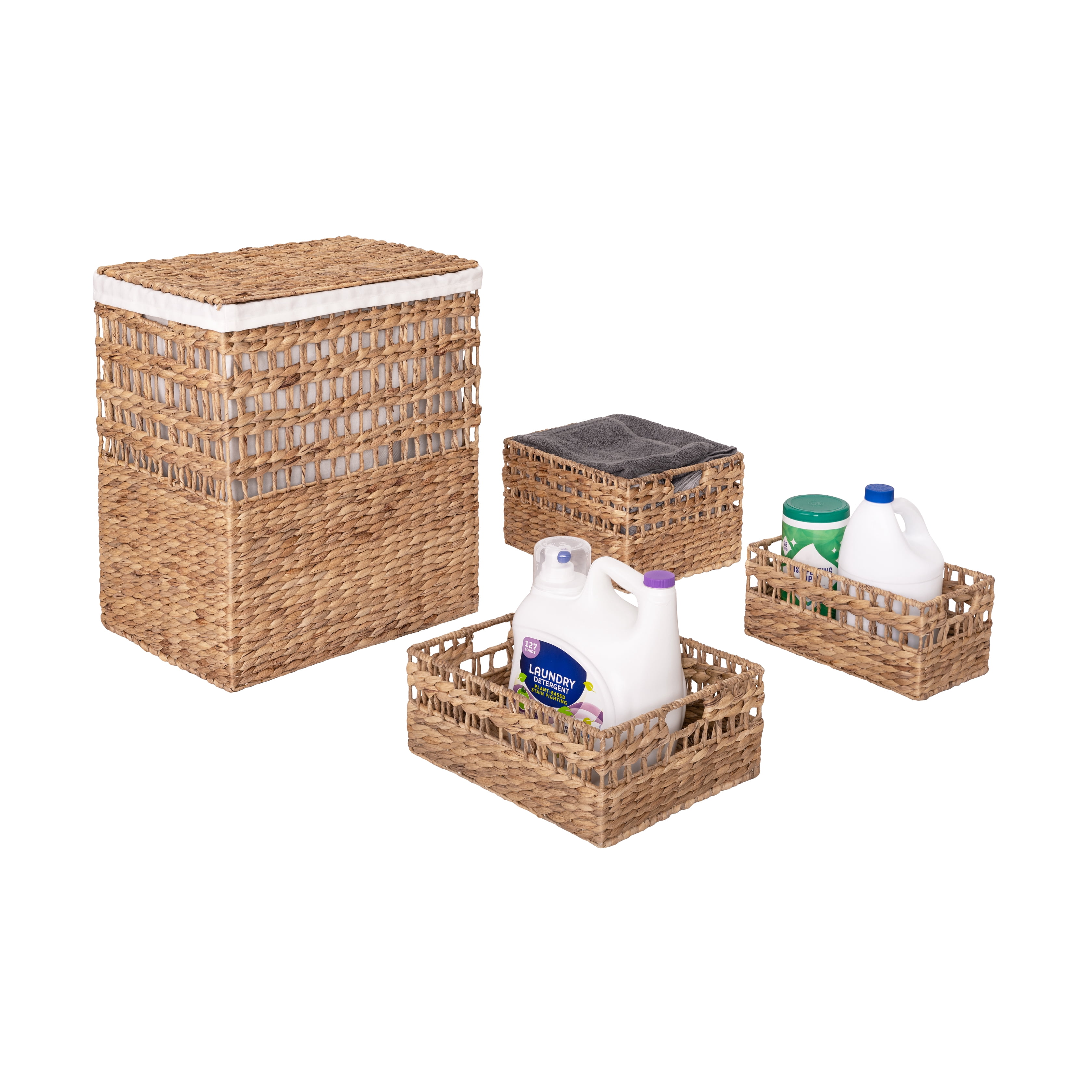 Seville Classics 4-Piece Sustainable Water Hyacinth Laundry Hamper and Basket Set