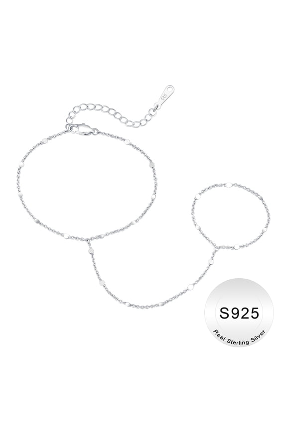 S925 Sterling Silver Hand Chain Bracelet for Women Sequins Finger Rings Bracelets Hand Chain for Women Dainty Sterling Silver Jewelry Gifts for Women