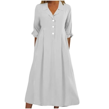 cfhntfmh Womens Lounge Dresses Trendy Collared Buttons down Shirts Dress Summer Baggy Short Sleeve Plain Midi Dress