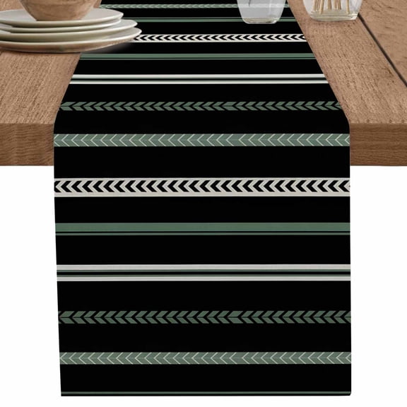 nqOlkjepod Black Green White Table Runner 36 Inches Long Farmhouse Dress Scarves, Boho Vintage Abstract Striped Lines Dining Tablerunner for Coffee Table/Kitchen Island/Party Décor, Small 13" x 36"