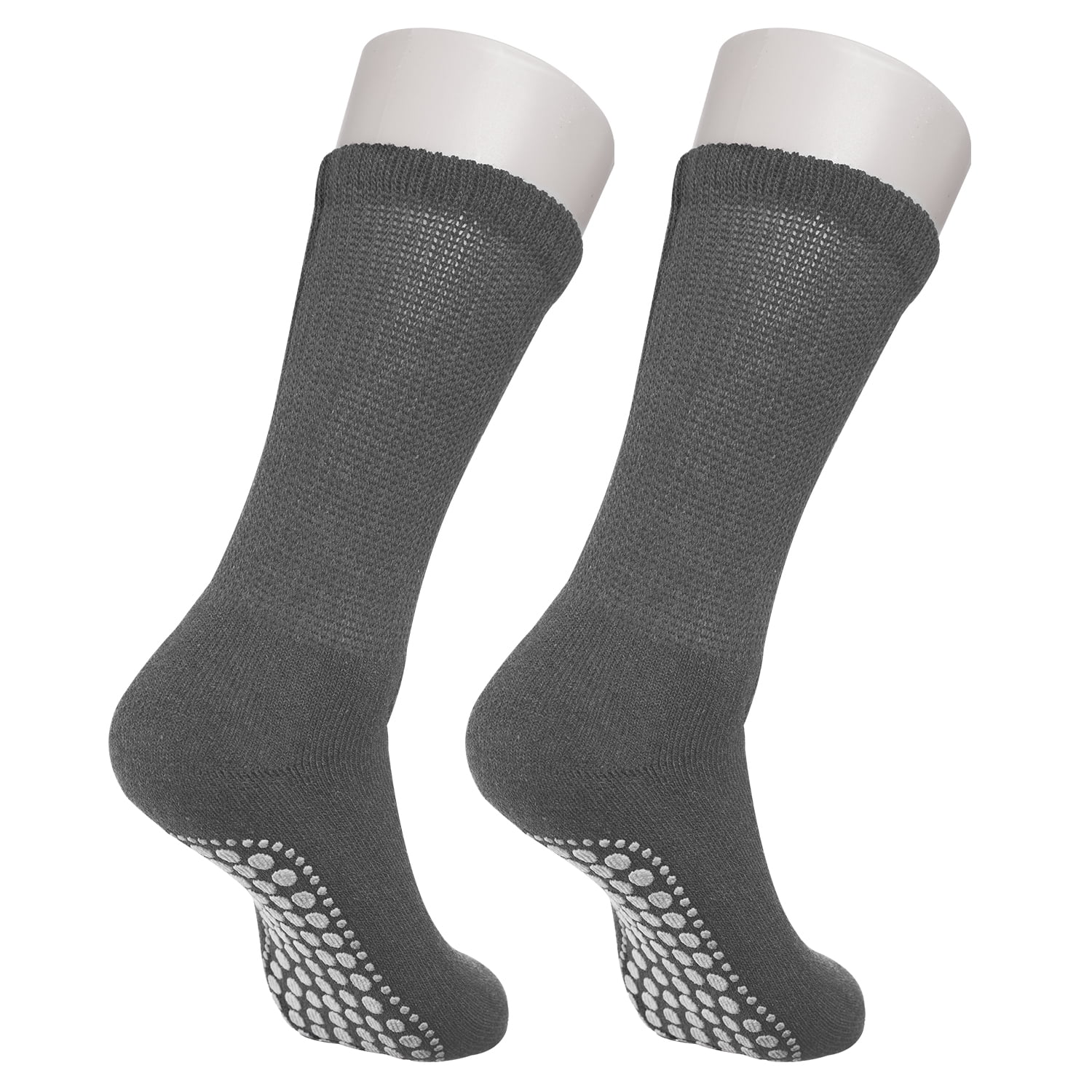 Diabetic Socks - Non Skid Hospital Loose Fitting Slipper Socks With Gripper Bottoms 2 Pack Savings - Gripper socks - Men's Size 13-15 (Skid 2 Grey)