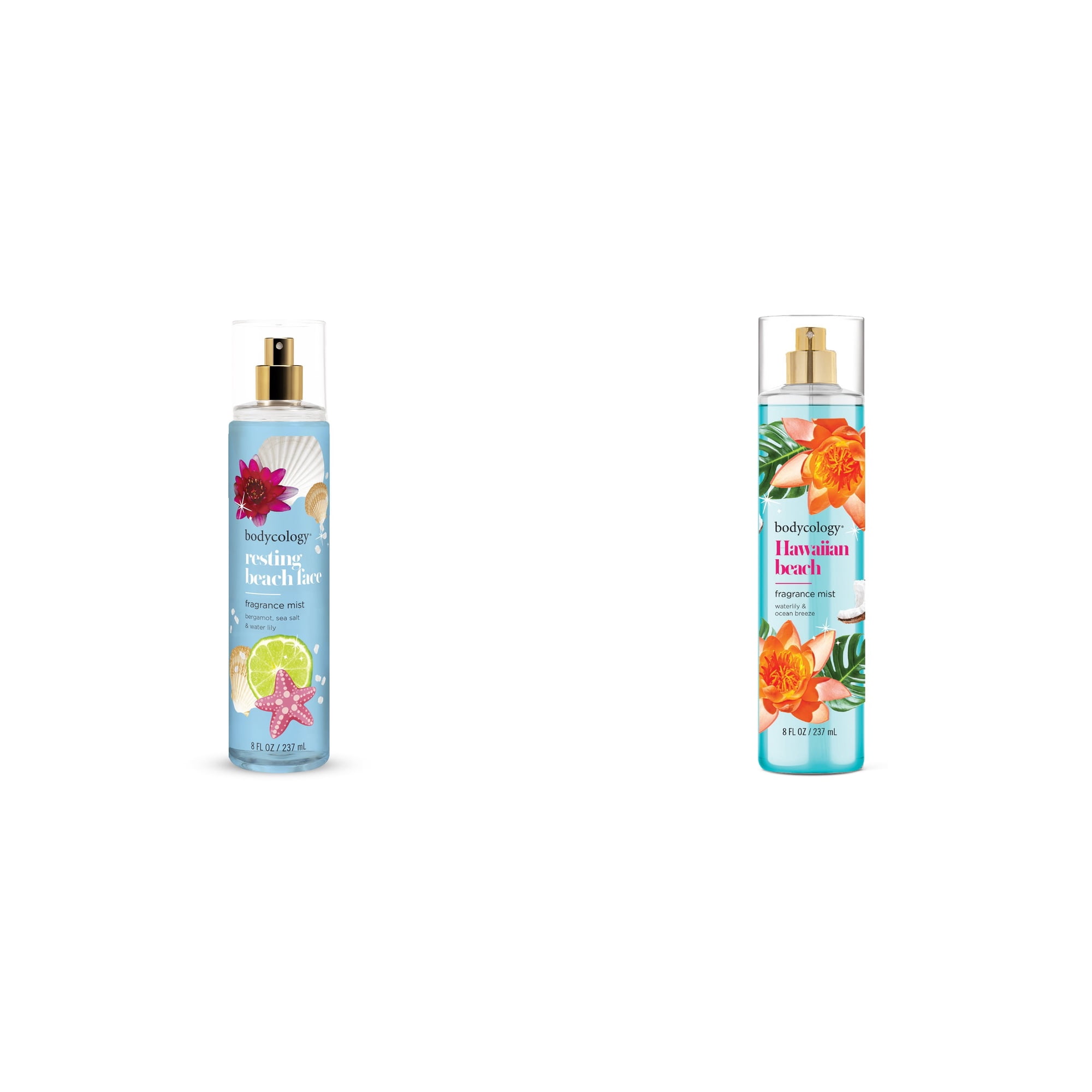 Bodycology Fragrance Body Mist, Resting Beach Face & Bodycology Fragrance Body Mist, Hawaiian Beach Bundle