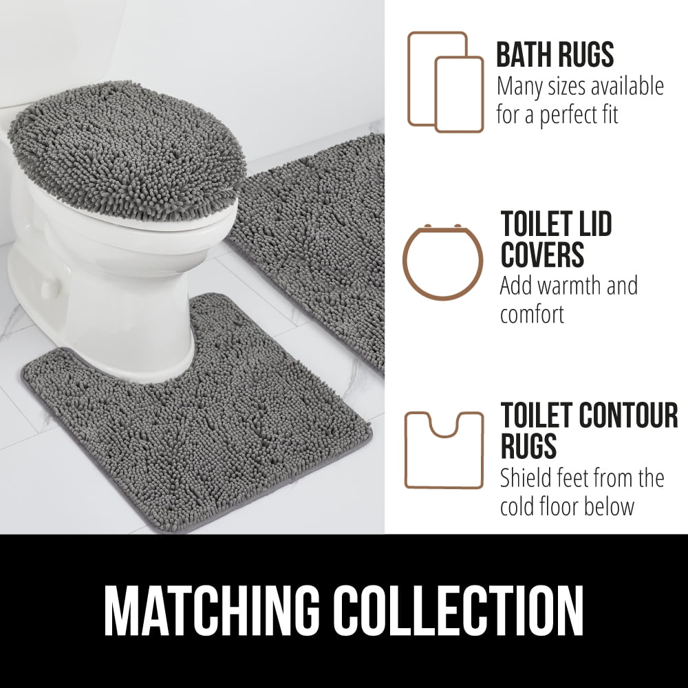 Gorilla Grip Chenille Bath Rug 30x20, Rubber Backing Quick Dry Washable Microfiber Mats, Gray