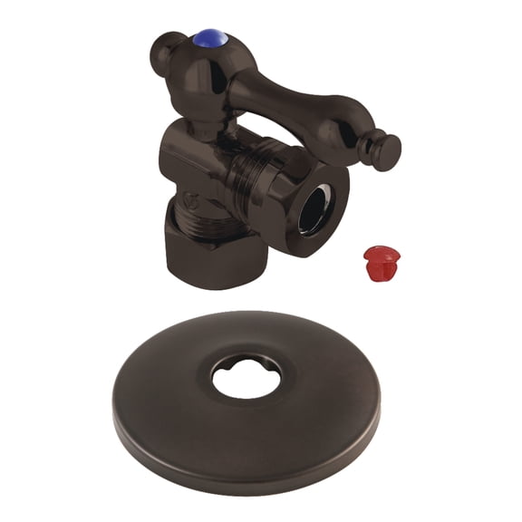 Kingston Brass CC54305K 5/8-Inch O.D. Comp x 1/2-Inch or 7/16-Inch Slip Joint Quarter-Turn Angle Shut-Off Valve with Flange in Oil Rubbed Bronze