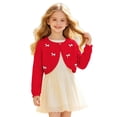 thumbnail image 3 of Ticikt Girls Cropped Knit Shrug Cardigan, Cotton Hollow‑Out Decorative Lightweight Bolero Jacket for Toddler Kids Spring Fall,Red, 3 of 7