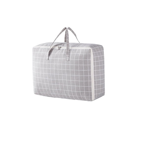 Generic Grey Plaid Cotton Linen Storage Bag for Quilts, Blankets, and Clothes - Large Size Organizer
