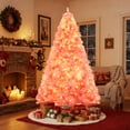 thumbnail image 2 of Patiojoy 7.5 FT Artificial Tinsel Christmas Tree Pre-lit Xmas Tree w/ 550 Warm White LED Lights Pink Branch Tips, 2 of 10