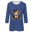 thumbnail image 4 of Spring Tops for Women Viikei Womens Tops Long Sleeve,Fall Tops for Womens 2025 Trendy,Fashionable Women's Pullover Printed Casual Round Neck 3/4 Sleeve Top Blue XXXL, 4 of 4