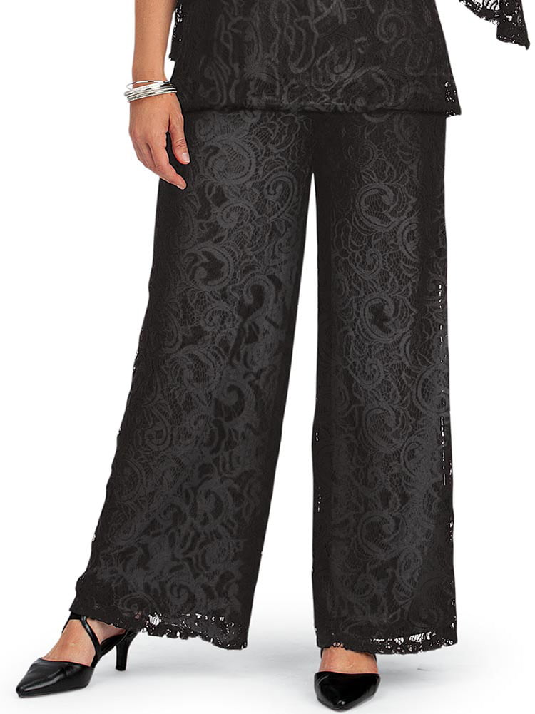 women's elegant wide leg lined lace pants with elastic waistband, large ...