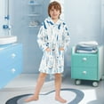 thumbnail image 5 of FORMRS Niños Bathrobe Unisex Hooded Robe Soft Plush Pajamas Sleepwear, Size 7-9T, Blue Simple Cartoon Snowmen, 5 of 7