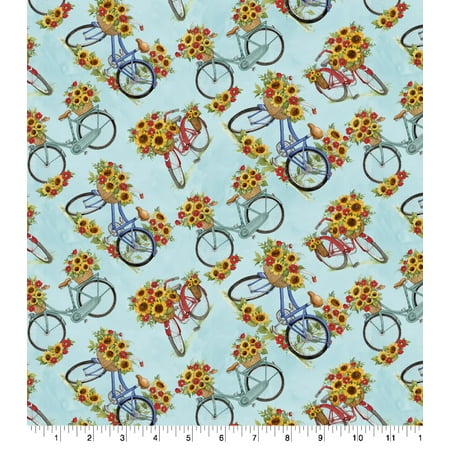 UPC: 0887816368810 | Red Trucks Bicycles and Sunflowers Cotton Fabric