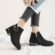 thumbnail image 2 of NECHOLOGY Botas Mujer Adulto Femenino Zapatos Botines mujer mujer Flock cómodo mantener caliente invierno felpa tacones cuadrados cremallera botines cortos zapatos de punta redonda (Black, 7.5), 2 of 7