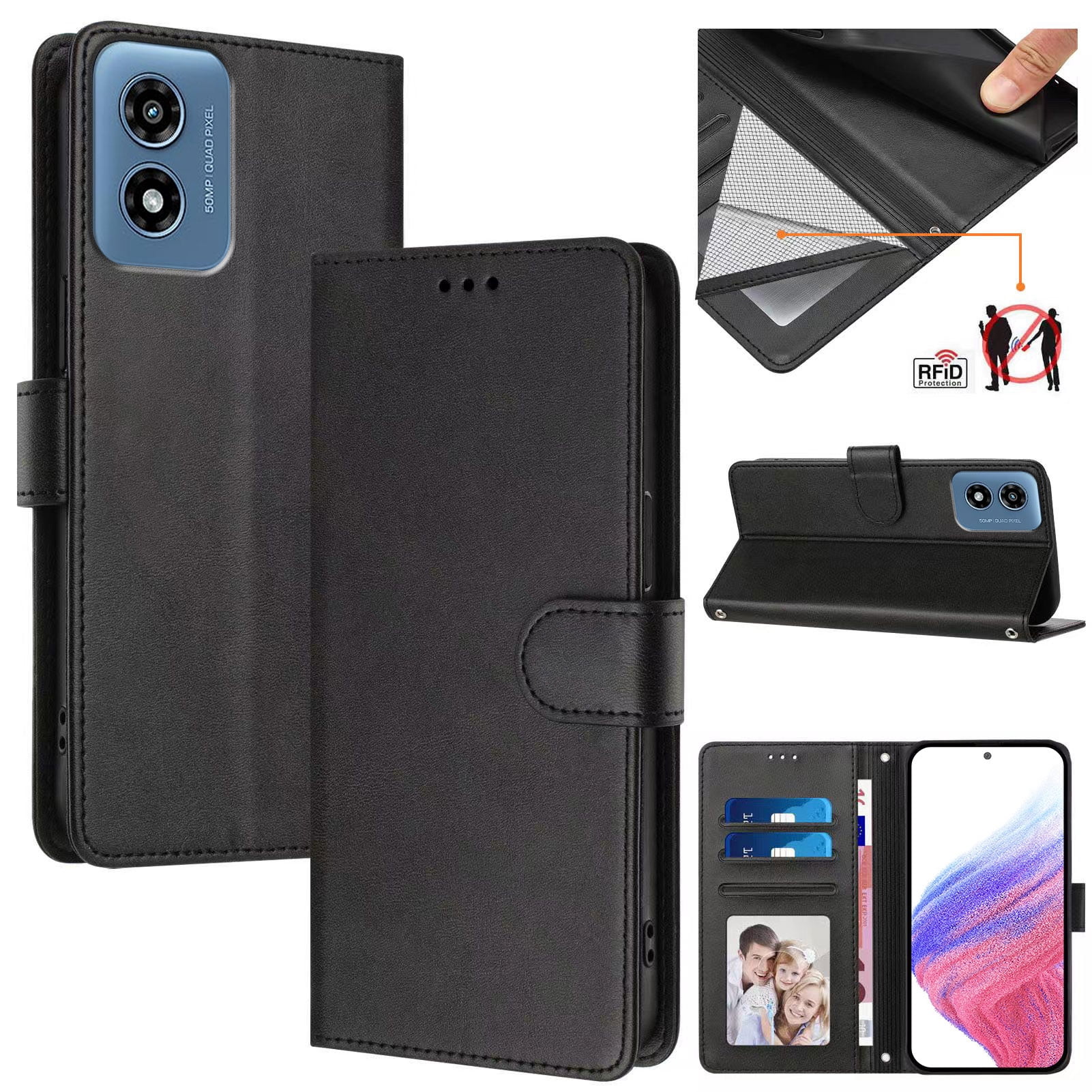 Motorola Moto G Play 4G 2024 Case ,RFID Blocking Cover Crossbody Lanyard Flip Leather Wallet Case for Motorola Moto G Play 4G 2024