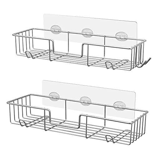 Organizador combinado de almacenamiento con ventosa para ducha y baño, ventosa sin daños, cesta de alambre inoxidable para accesorios de cocina y baño, paquete de 2