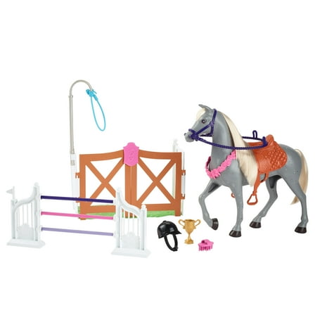 Barbie World Horse Stable Playset with Toy Horse, Jump, & Accessories, 7-Piece Set [Walmart Exclusive]