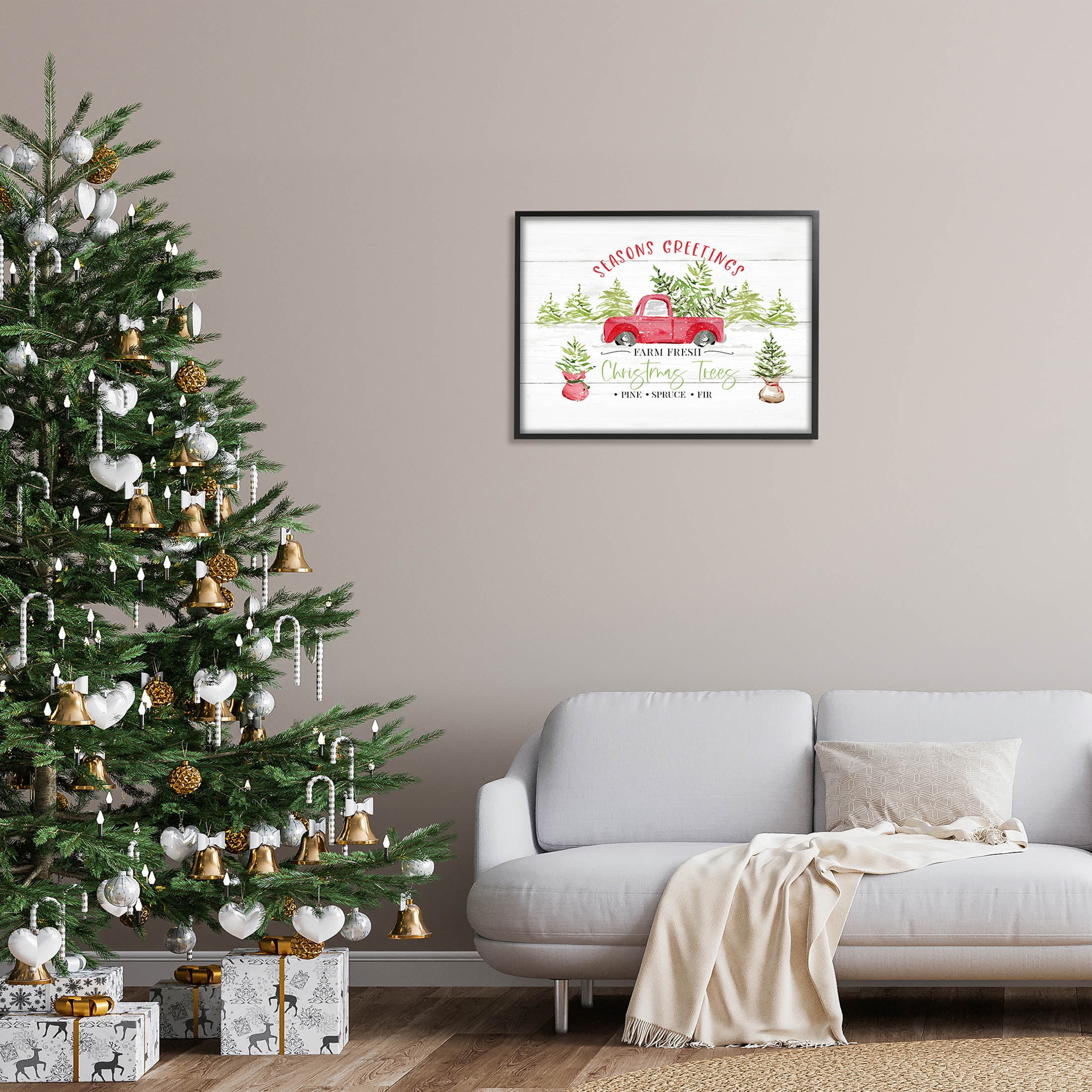 Farm Fresh Christmas Trees Seasonal Holiday Graphic Art Black Framed Art Print Wall Art